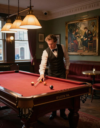 Young man playing billiards in a bar