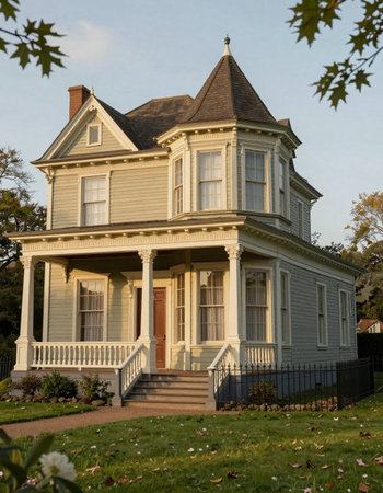 A beautiful old house in the middle of the park on a sunny day.