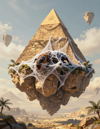 Spider web on the top of the Egyptian pyramid.