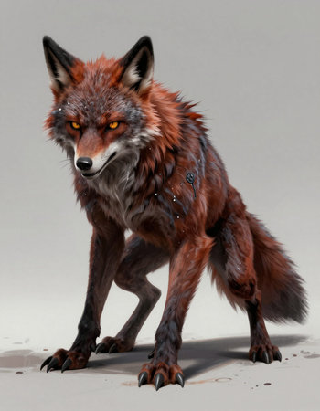 3d rendering of a red fox isolated on gray background with shadow