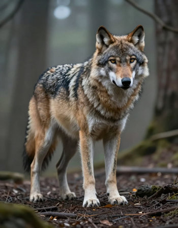 Gray wolf (Canis lupus) in the forest.