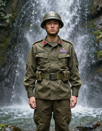 A member of a military history club wears a historical uniform during a historical reenactment of...