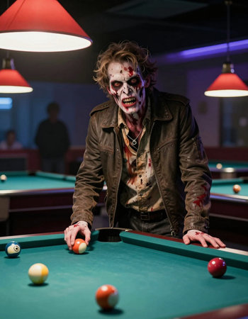 Man playing billiards in a pub or billiard club