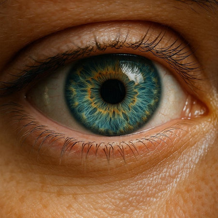 Close-up of human blue eye with iris. Macro shot