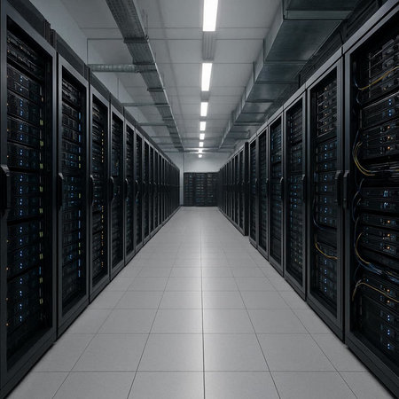 3d render of server room data center with rows of hard drives
