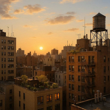Sunset over New York City, USA. 3D Rendering