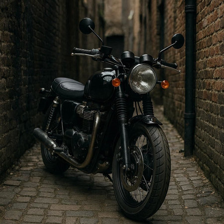 Vintage custom motorcycle parked in the street. Biker concept.