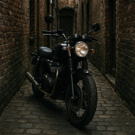 Vintage motorcycle on the street in the old city. Retro style.の写真素材