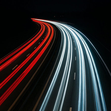 Night road lights. Lights of moving cars at night. long exposure photoの写真素材