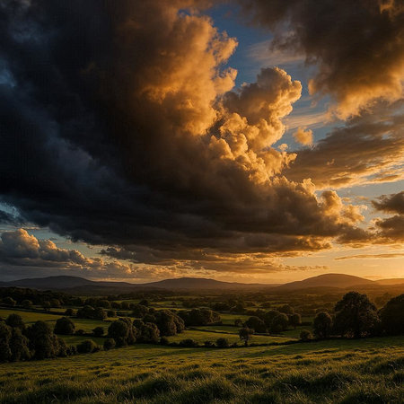 Dramatic sunset over the Derbyshire Countryside in England