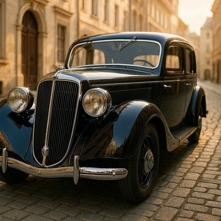 Vintage car in the old town of Lviv, Ukraine.