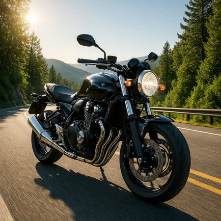 Motorcycle on the road in the mountains. Motorcycle on the road.