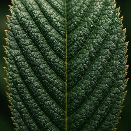 green leaf close-up, dark background, macro photography, selective focus