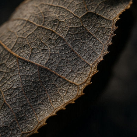 Macro shot of a dried leaf on a dark background. Macro