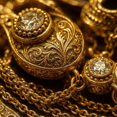 jewelry background with precious stones. close up. gold jewelryの写真素材