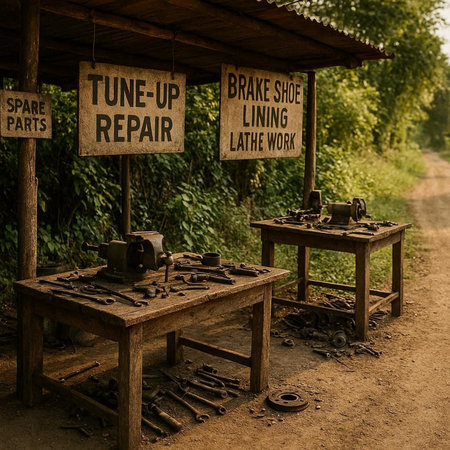 Vintage tools for repair in a rural area. Retro style.
