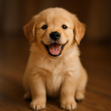 Cute Golden Retriever Puppy Sitting on the Floor.