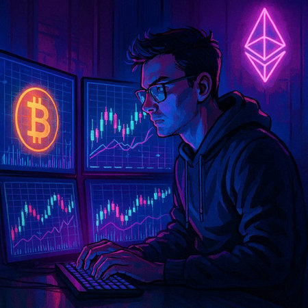 Hacker in front of computer monitor with bitcoin symbol. Digital illustration