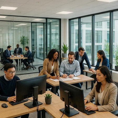 Group of multiethnic business people working together in modern office.