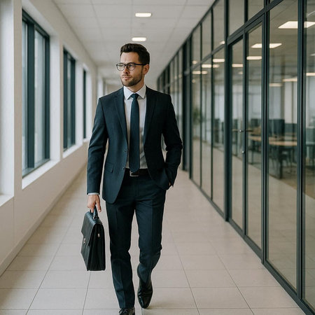 Businessman walking in the corridor of a modern office. Business concept.の写真素材