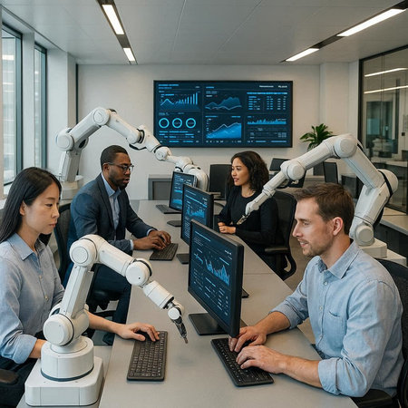 Group of business people working on computers in modern office. Teamwork concept.