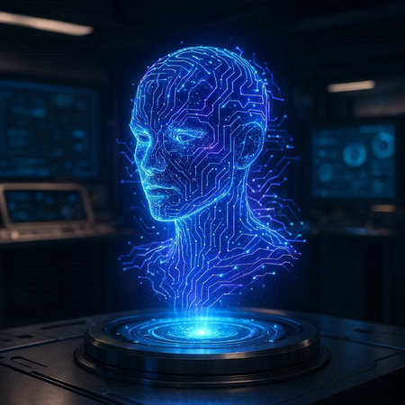 Artificial intelligence concept with human head hologram. 3D Renderingの写真素材