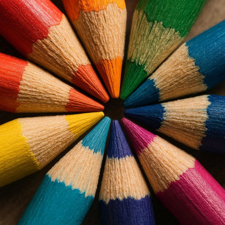 Colorful pencils in a circle. Selective focus. Macro.の写真素材