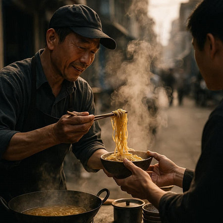 Asian man is cooking noodle at street food market in Bangkok, Thailand.の写真素材