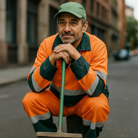 Portrait of a senior man cleaning the streets of the city.