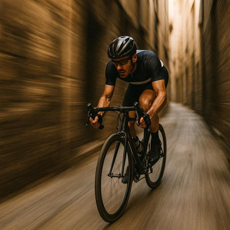 Cyclist Riding the Bike on the Street. Extreme Sport Concept.