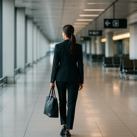 Back view of a businesswoman walking in the corridor of an airportの写真素材