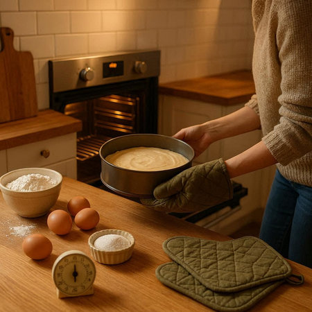 Woman kneading dough in the kitchen.