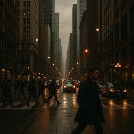 Man walking on the street at night.