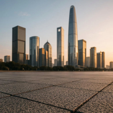 empty pavement and modern city skyline in shanghai,China.