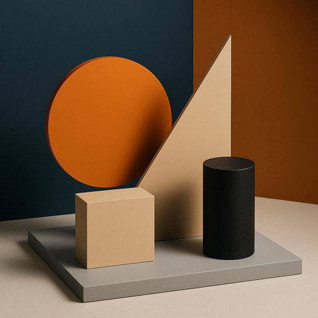 3d render, abstract geometric forms, podium for product presentation.