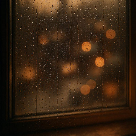 Raindrops on the window. Abstract background with bokeh effect