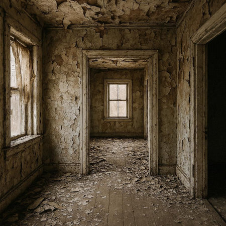 Interior of an old abandoned house. 3D render image.
