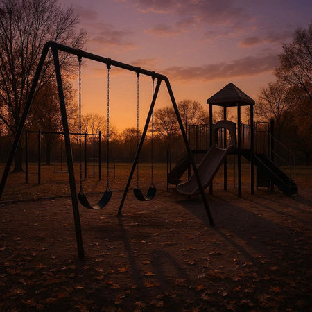 Children's playground in the park at sunset. 3d render.