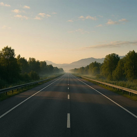 Asphalt road in the mountains at sunset. Road in the mountains