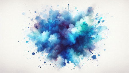 Abstract blue watercolor splashes on white background. Digital art painting.