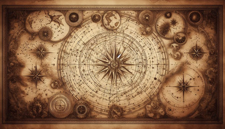 Old compass on the old paper background.の写真素材