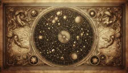 Astronomical chart on an old paper background. Zodiac signs.の写真素材