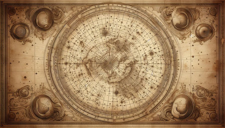 Vintage old map of the Zodiac in sepia tones.
