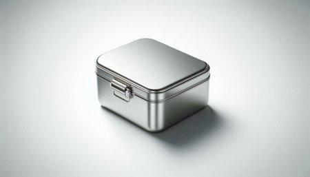 Silver metal box isolated on white background. 3d render illustration.