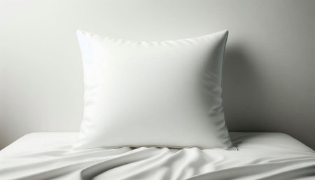 close up of white pillow on bed with white wall background, soft focusの写真素材