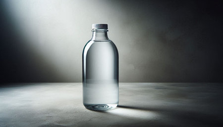 Bottle of water on gray background. Copy space. 3D Rendering