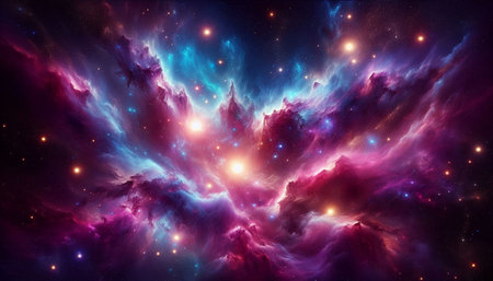 Abstract space background with nebula, stars and galaxies in deep space.