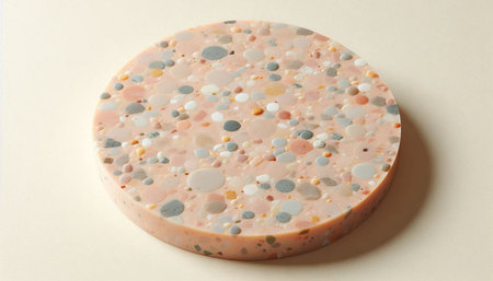 Handmade soap with multicolored stones on a white background.の写真素材