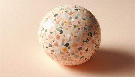 Colorful ceramic ball on a beige background, close-up