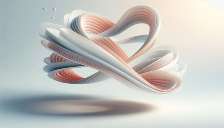 3d rendering abstract background with curved lines in white and pink colors